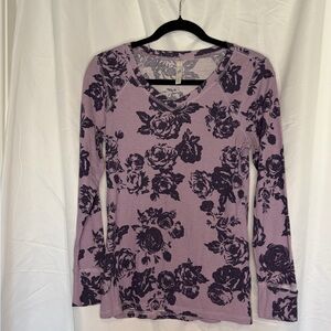 LulaRoe Hazel Purple Floral Long Sleeve, V-neck Top